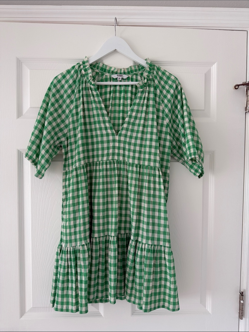 BB Dakota Green and White Gingham Tiered Mini Dress